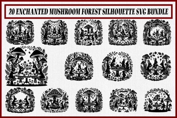 20 Enchanted Mushroom Forest Silhouette