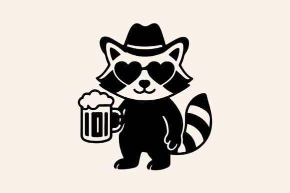 Cowboy Raccoon Holding Beer Mug SVG PNG