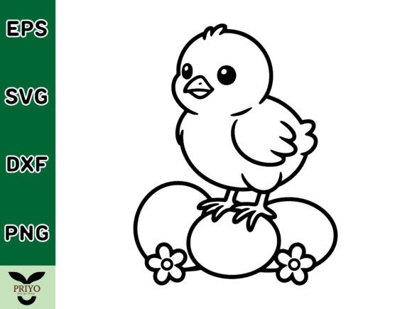 Cute Baby Chick Sitting on Easter Eggs