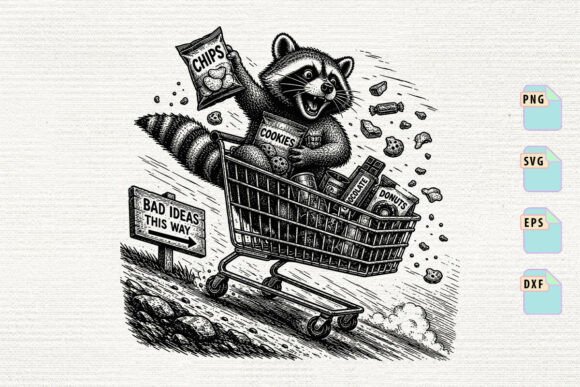 Funny Raccoon Shopping Cart PNG