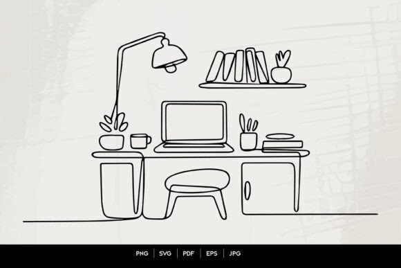 Home Office Workspace Line Art