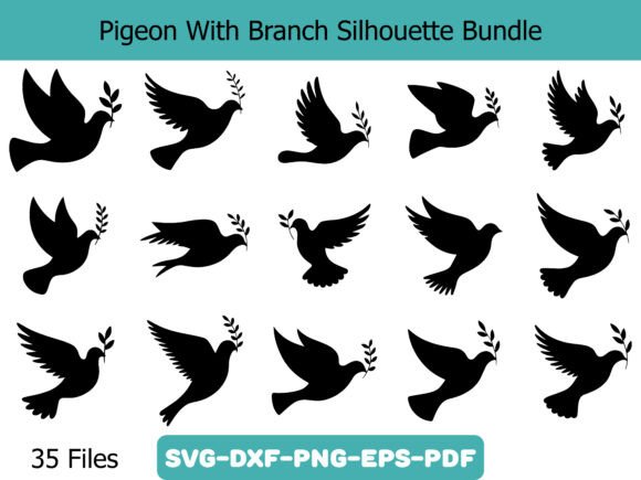Pigeon with Branch Silhouette Bundle
