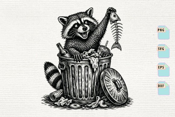 Raccoon Finding Fish Skeleton in Trash